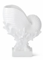 12" White Polyresin Nautilus Shell and Coral Vase