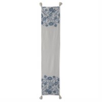 14" x 72" Blue Embroidered Flowers Table Runner