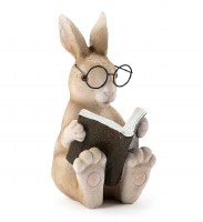 8" Brown Polyresin Bunny Reading a Book Figurine