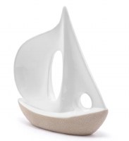 8" White and Sand Ceramic Sailboat Figurine