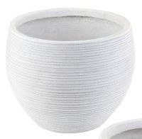 11" White Polyresin Ribbed Pot