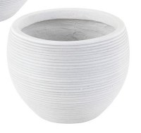 8" White Polyresin Ribbed Pot