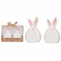 4" White Ceramic Bunny Salt and Pepper Shakers