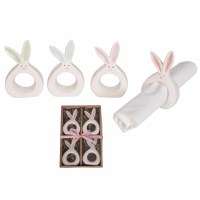 Box of Four White Ceramic Bunny Napkin Rings