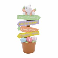 8" Multipastel Polyresin Bunny With Signs Figurine