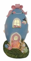 8" LED Polyresin Blue Egg House Figurine