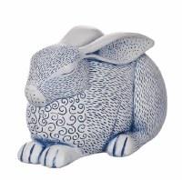 5" White and Blue Lines Stanmding Polyresin Bunny Figurine