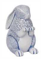 9" White and Blue Lines Stanmding Polyresin Bunny Figurine