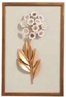 15" x 10" Five Gold Leaves and White Flowers Metal Wall Art Plaque