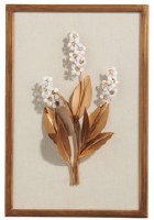 15" x 10" Seven Gold Leaves and White Flowers Metal Wall Art Plaque