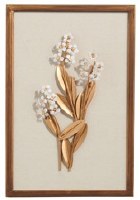 15" x 10" Nine Gold Leaves and White Flowers Metal Wall Art Plaque