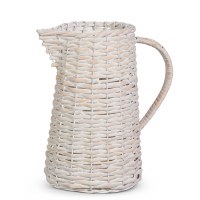 10" White Washed Wicker Pitcher