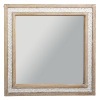 32" Sq White Washed Wicker and Wood Mirror