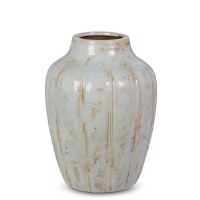 12" Distressed White and Brown Ceramic Vase