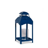 14" Dark Blue Metal and Glass Lantern