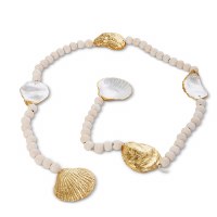 4' Gold Sea Shell and White Washed Beads Table Garland