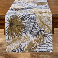 14" x 54" Black and Gold Tropical Leaves Table Runner