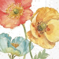 5" Square Multicolor Poppies Beverage Napkins