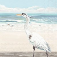 5" Square White Egret on the Beach Beverage Napkins