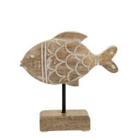 6" White Wash and Brown Wood Fish on a Stand Statue