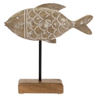 8" White Wash and Brown Wood Fish on a Stand Statue