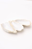 8" Beige and White Three Compartment Ceramic Oyster Shell Dish