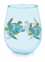 15 Oz Blue Acrylic Sea Turtle Stemless Wine Glass