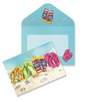 Box of Ten 4" x 5" Multicolor Flip Flops on the Beach Note Cards