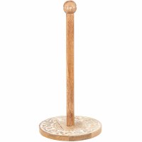 14" White Wash and Brown Wood Paper Towel Holder