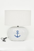 21" Blue Anchor White Ceramic Table Lamp