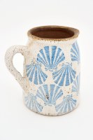 7" Blue Scallop Shell Crackled Ceramic Pitcher