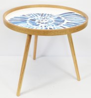 24" Round White and Blue Nautilus Shell End Table