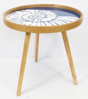 16" Round White and Blue Nautilus Shell End Table