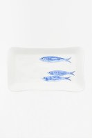 7" x 12" Three Blue Fish Ceramic Platter