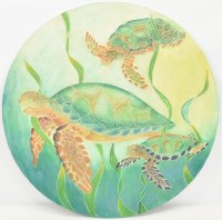 30" Round Coastal Sea Turtle Wall Art Plaque