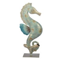 26" Silver and Green Metal Seahorse Statue