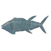 32" Blue and Silver Wood Fish Statue