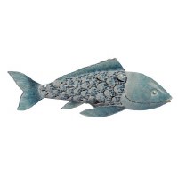 25" Blue Mosaic Metal Fish Statue