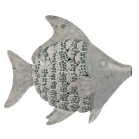 18" Silver and Gray Mosaic Metal Fish Statue