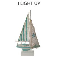 18" LED Green and White Sailboat Statue