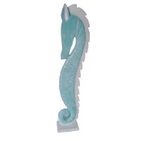 40" Blue and White Wood Seahorse Statue