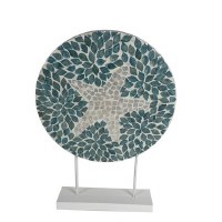 22" Blue and White Capiz Starfish Disk on a Stand