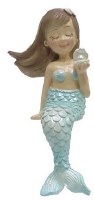 7" Multipastel Polyresin Girl Mermaid Holding a Pearl Figurine