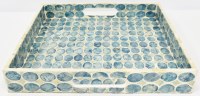 14" Sq Small Blue Ovals Capiz Tray