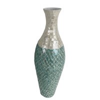 25" White and Green Capiz Vase