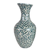 18" White and Blue Capiz Vase