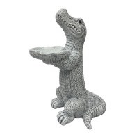 21" Gray Polyresin Alligator Holding a Dish Statue