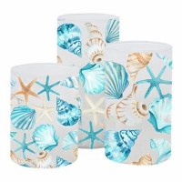 Set of Three LED Multicolor Glass Shell Pillar Candles