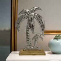 16" Large Silver Aluminum Palm Tree Statue
