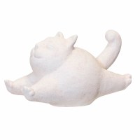 12" Distressed White Ceramic Fat Cat Figurine